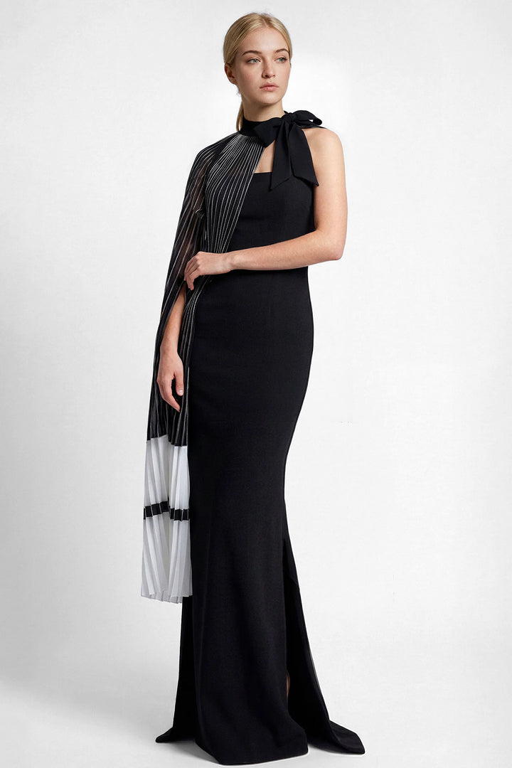 Strapless Gown with Pleated Metallic Cape