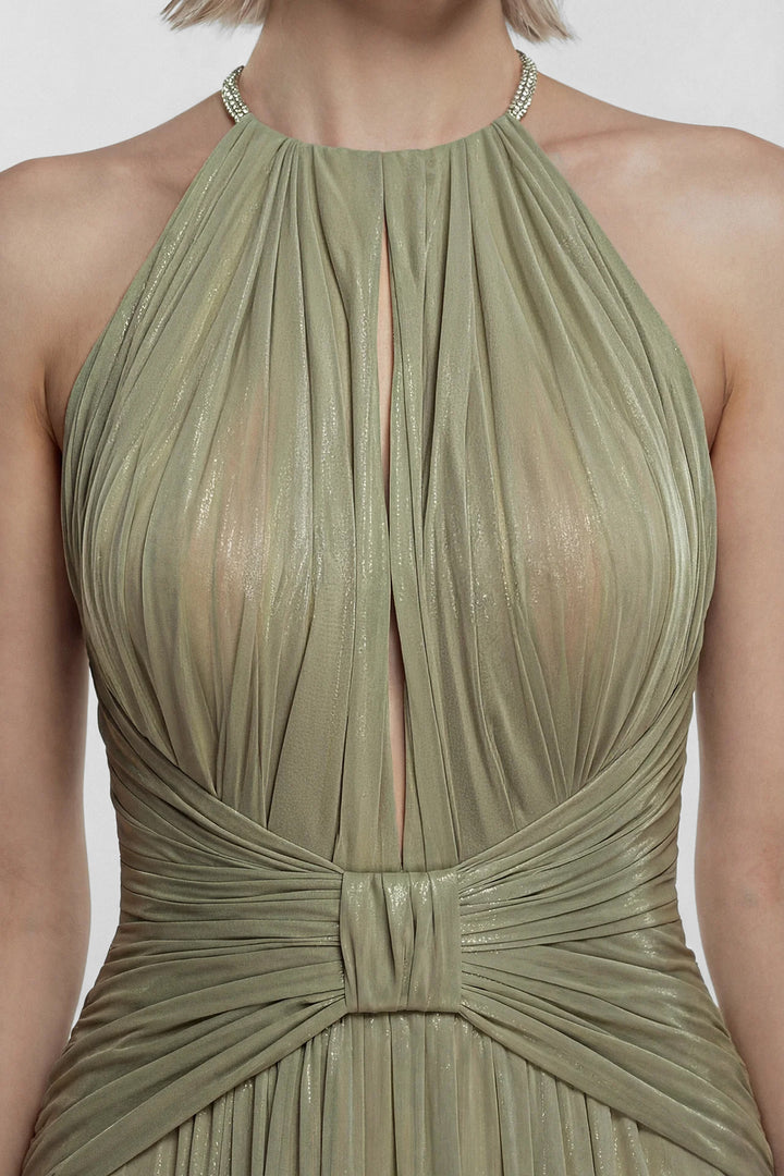 Laminated Pleated Chiffon Gown