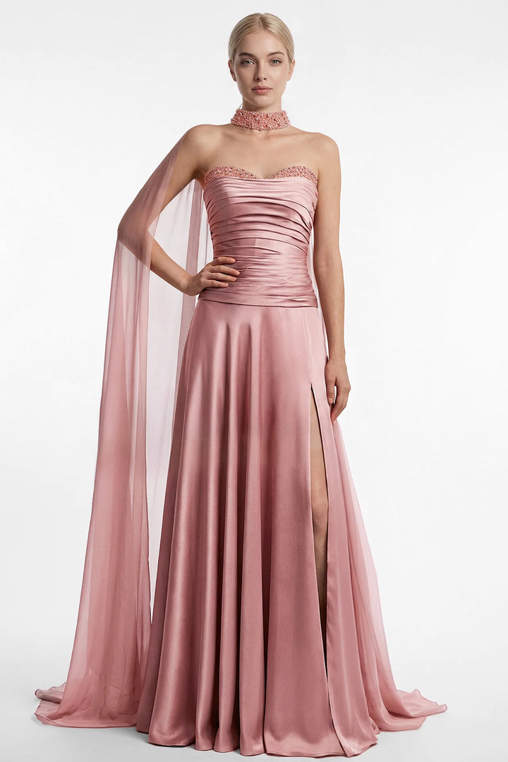 Draped Satin Gown with Embellished Choker