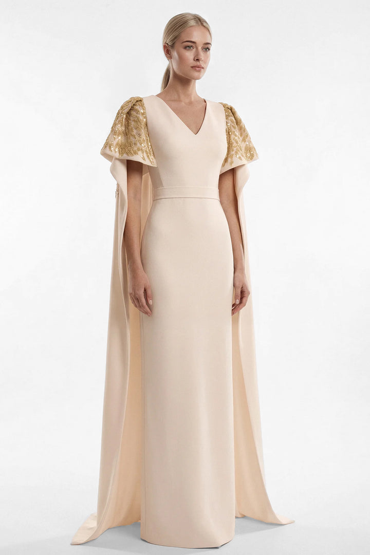 Cape Sleeve Crepe Dress
