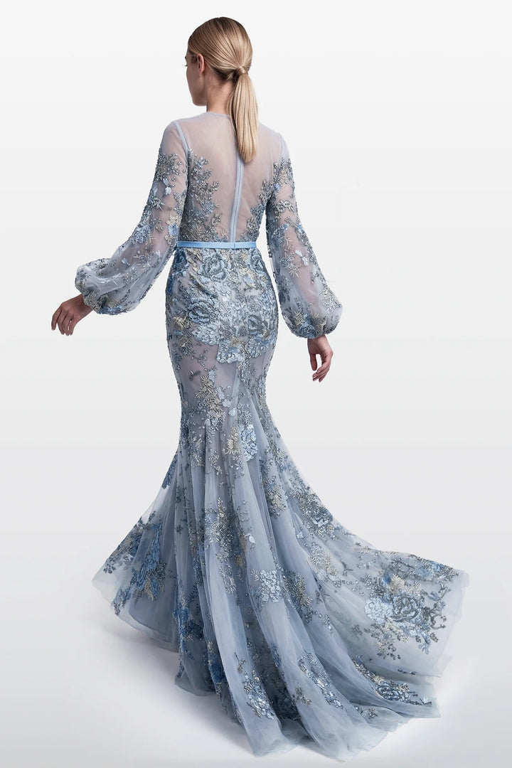 Embroidered Tulle Gown