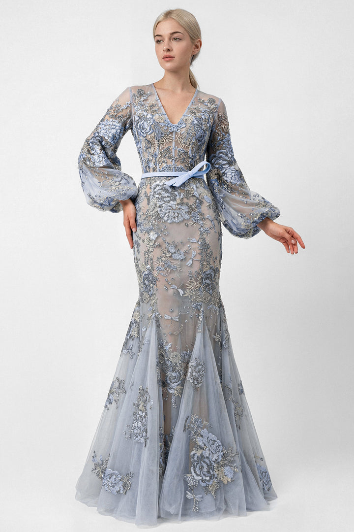 Embroidered Tulle Gown