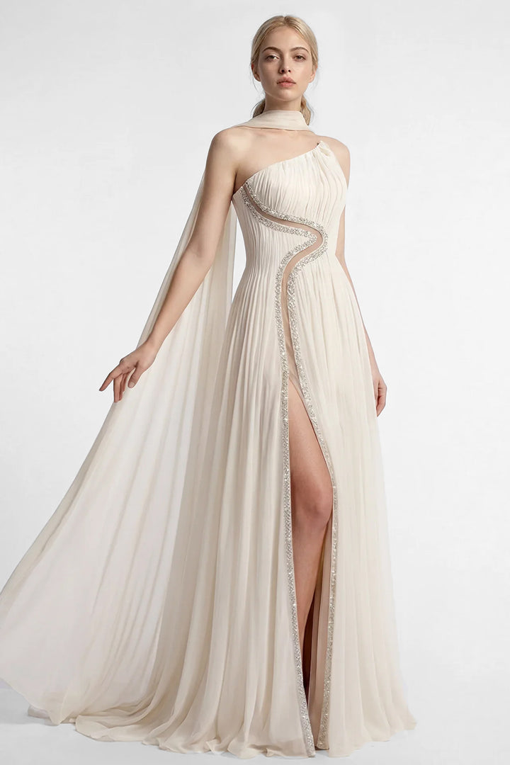 One-Shoulder Chiffon Gown