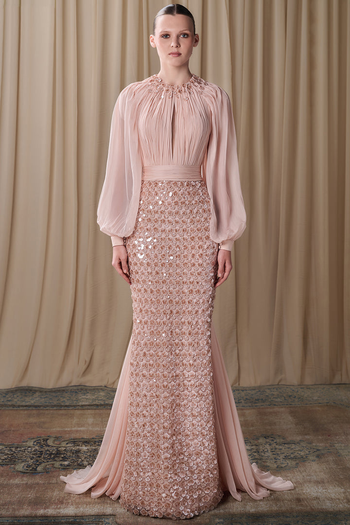 Pleated Chiffon Top with Sequinned Skirt