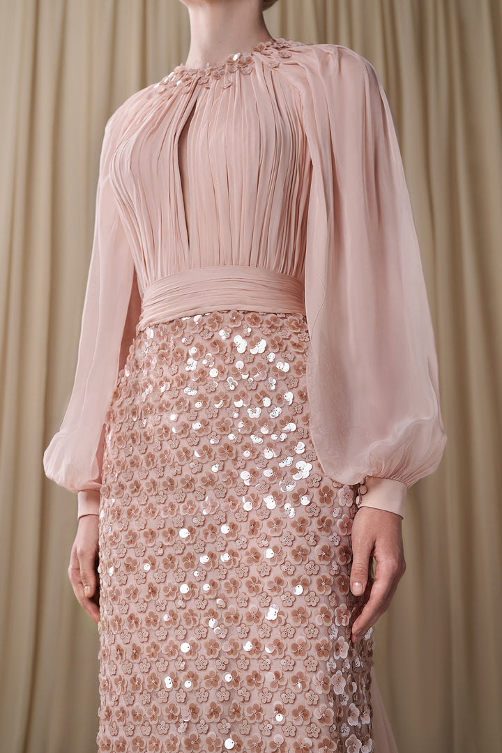 Pleated Chiffon Top with Sequinned Skirt