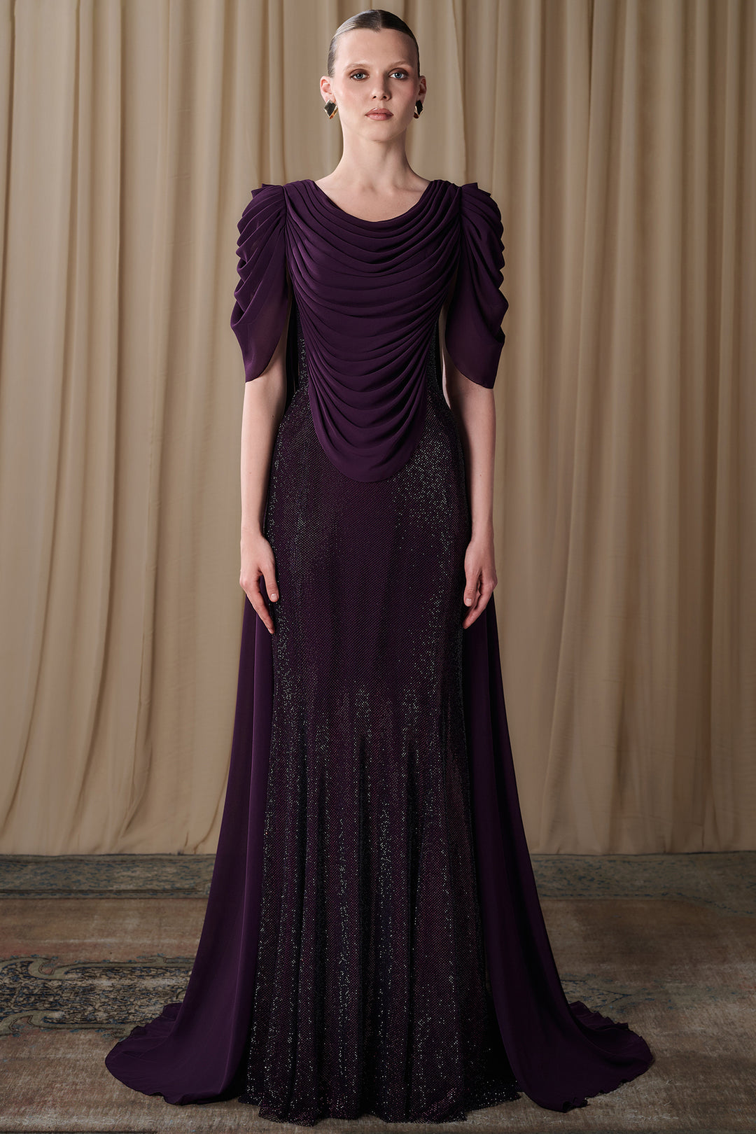 Draped Chiffon Bodice with Embellished Column Skirt