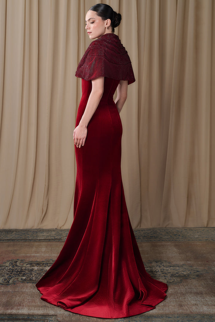 Velvet Gown with Draped Shawl Collar