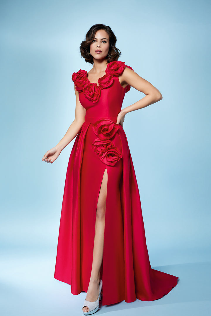 Mermaid Taffeta Dress with Floral Details