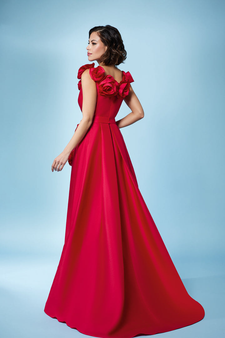 Mermaid Taffeta Dress with Floral Details