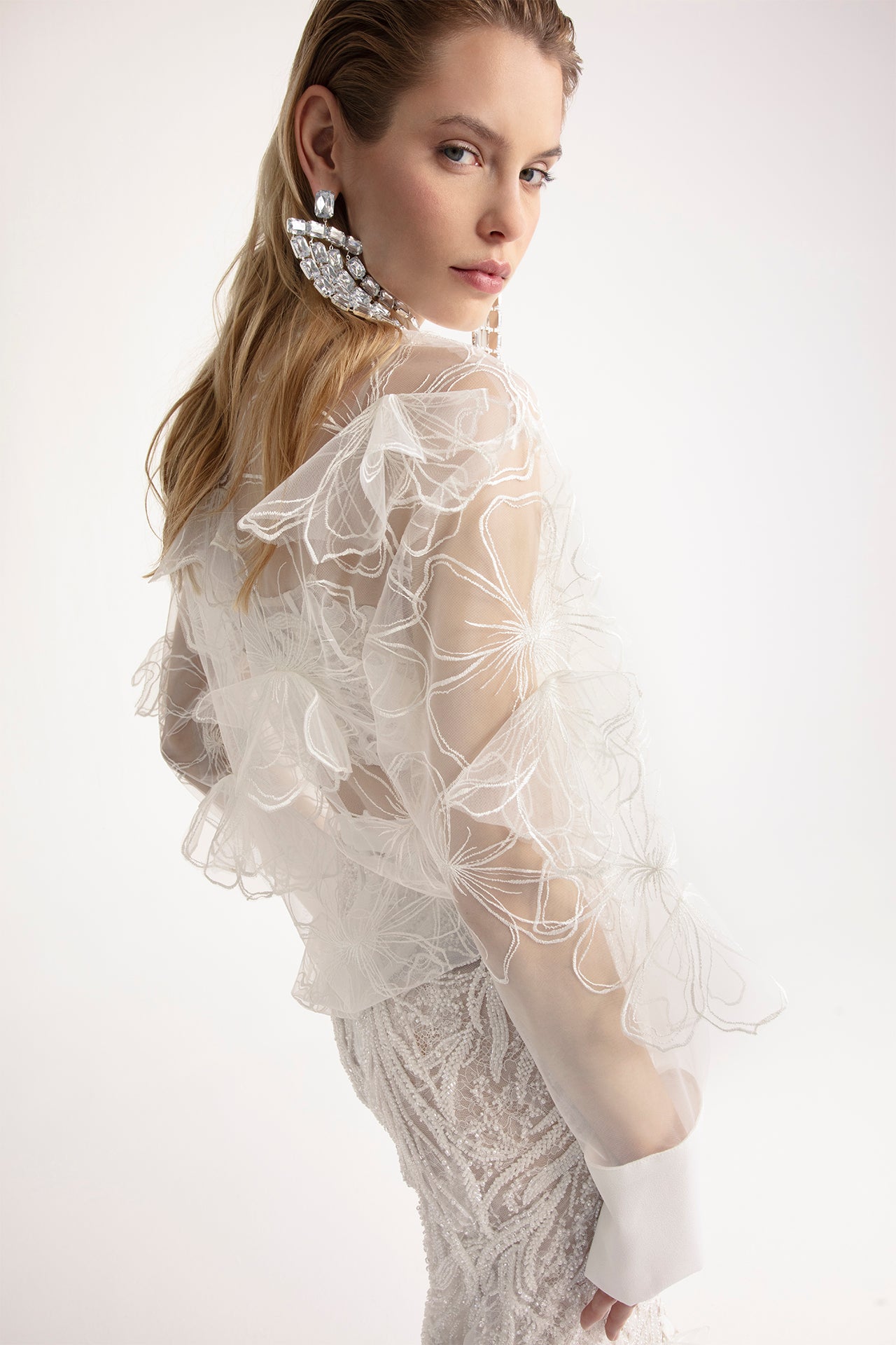 Two-Piece Bridal Set with Corset Crop Top, Mermaid Skirt, and
