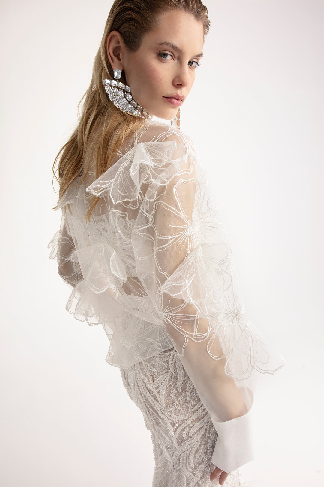 Two-Piece Bridal Set with Corset Crop Top, Mermaid Skirt, and Floral A M.R DESIGN Two-Piece Bridal Set with Corset Crop Top, Mermaid Skirt, and Floral A M.R DESIGN