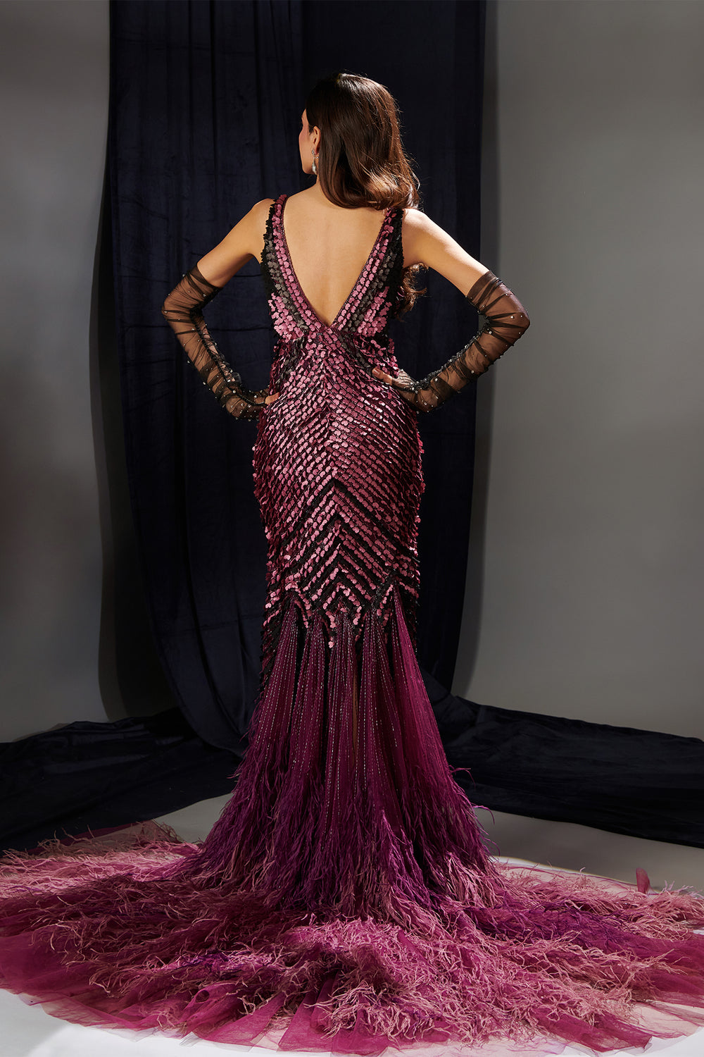 Eclipse Mesh Dress with Feather BOA Ombre / US 14 Eclipse Mesh Dress with Feather BOA Ombre / US 14