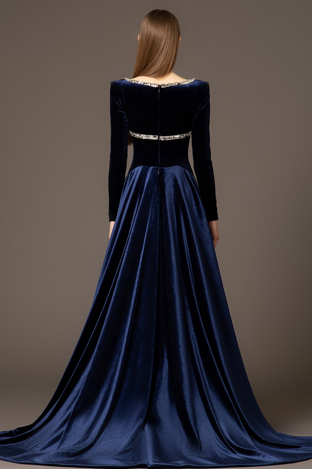 Velvet A-line Dress with Open Neckline