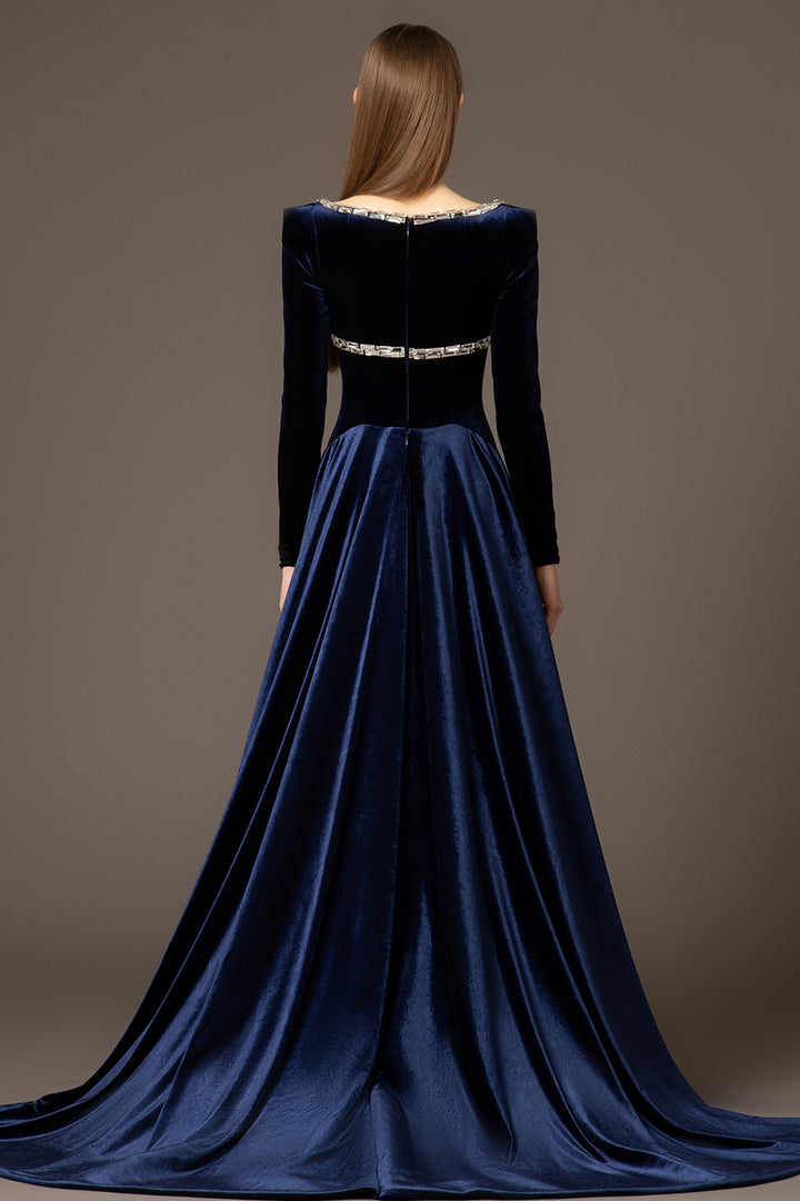 Velvet A-line Dress with Open Neckline