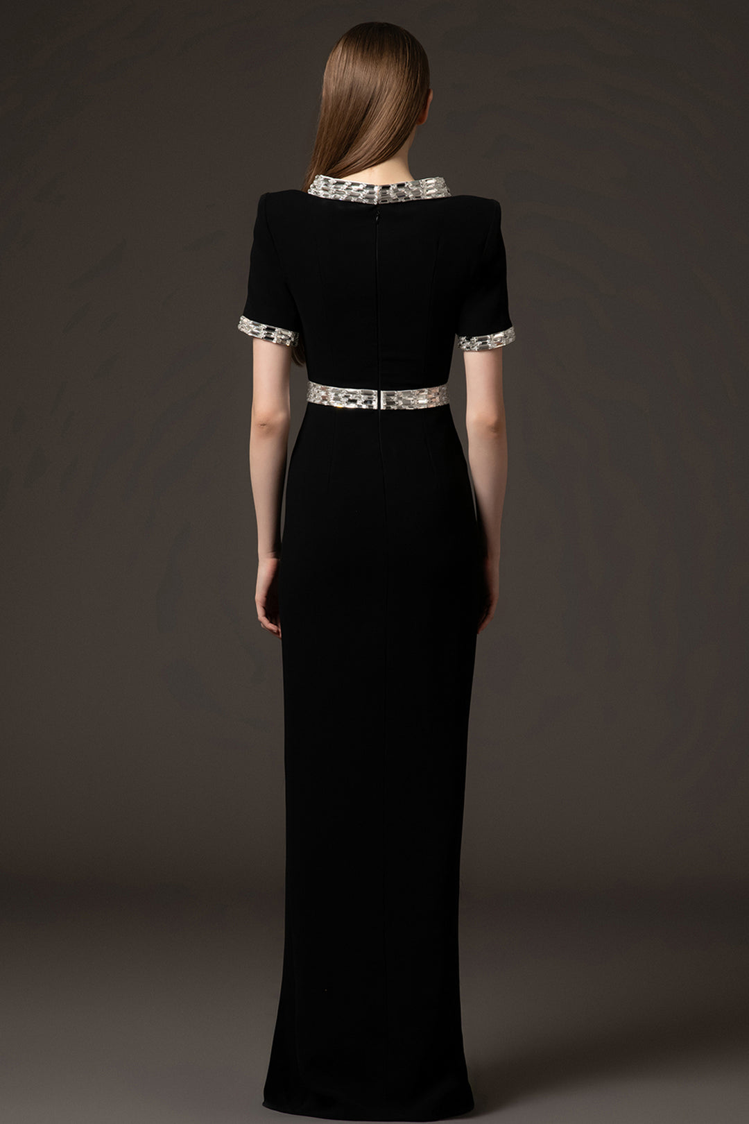 Crepe Long Dress with Baguette Embroidery