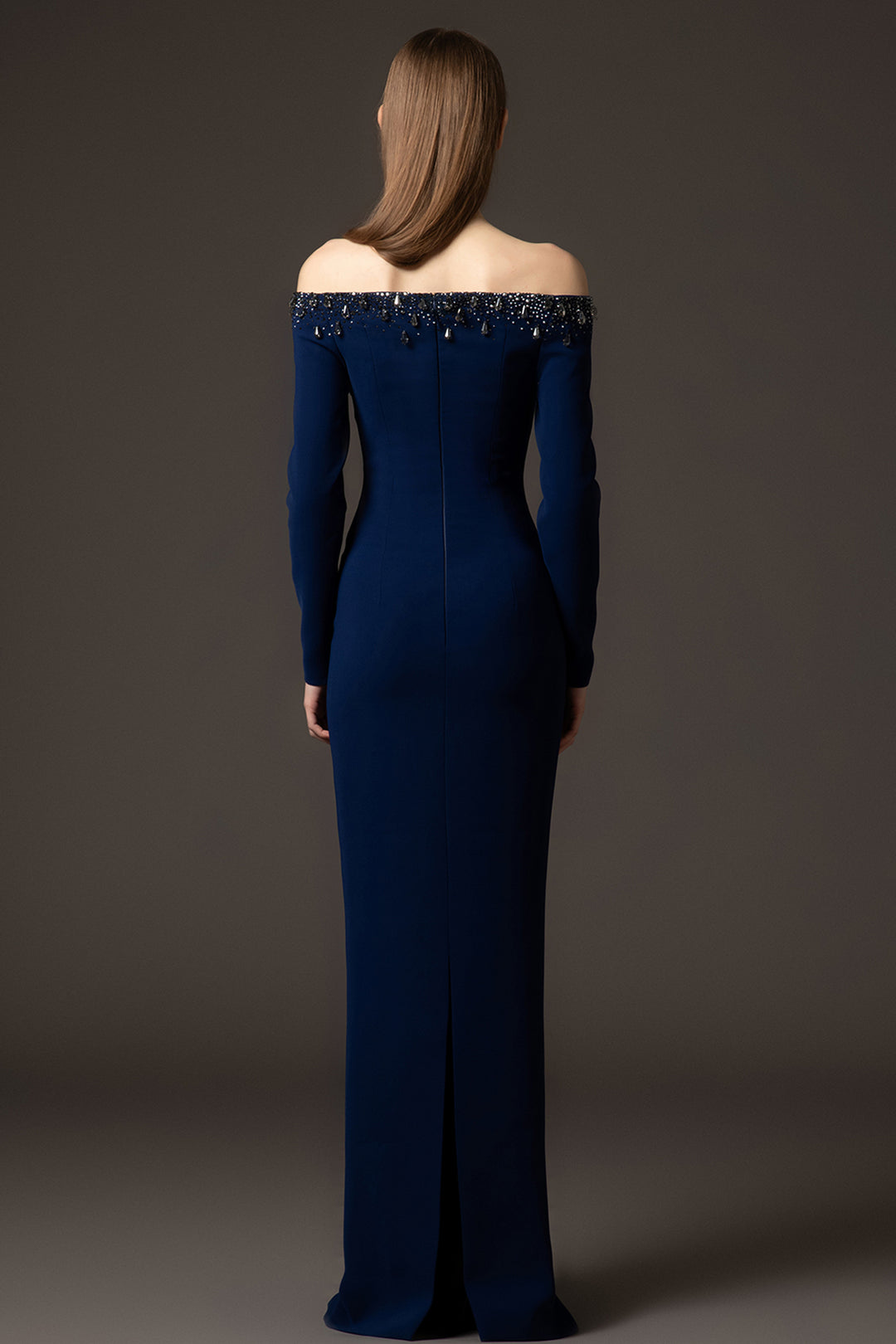 Crepe Off-The-Shoulder Column Dress
