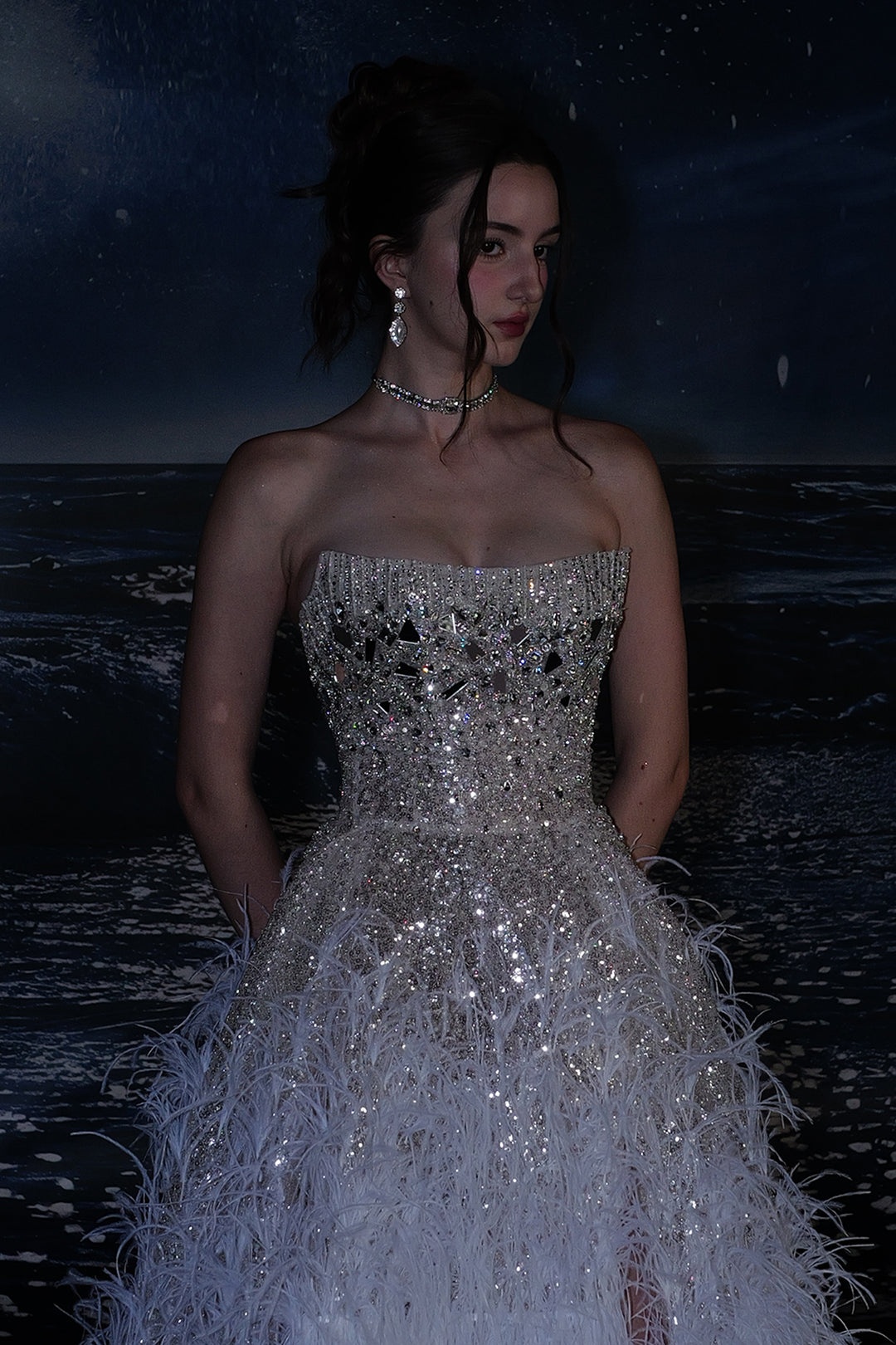 A-Line Dress with Crystal Embellishments Blue / FR 48 A-Line Dress with Crystal Embellishments Blue / FR 48