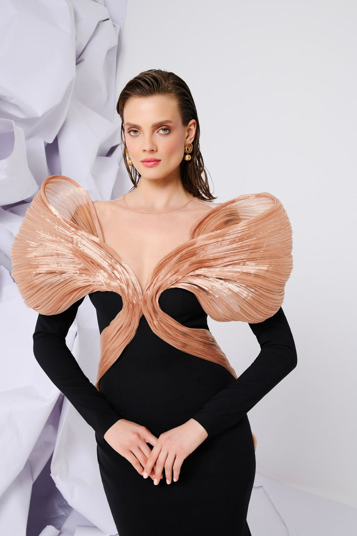 Crepe And Metallic Organza Mermaid Dress