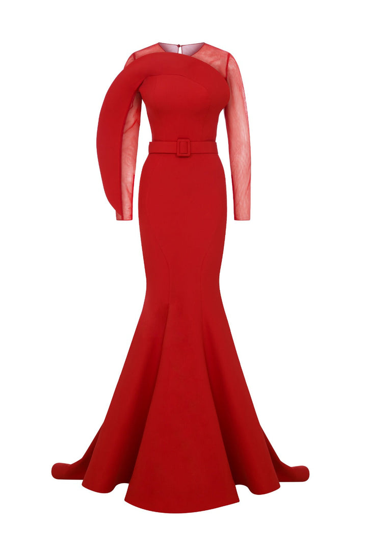 Crepe Long Dress Illusion Neckline And Mermaid