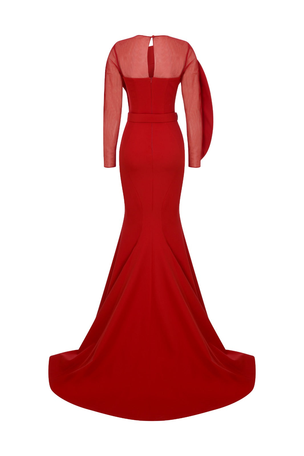 Crepe Long Dress Illusion Neckline And Mermaid