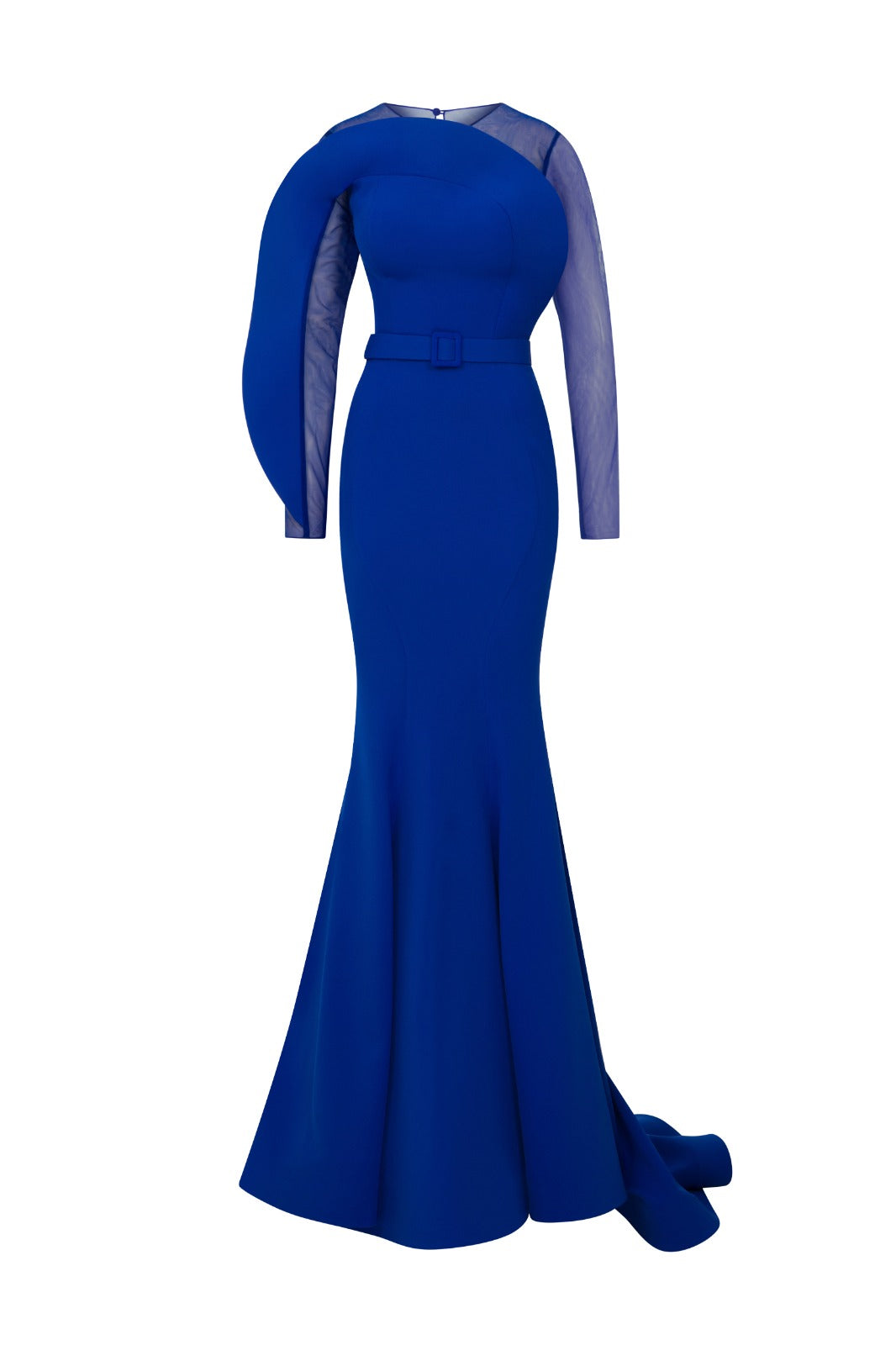 Crepe Long Dress Illusion Neckline And Mermaid