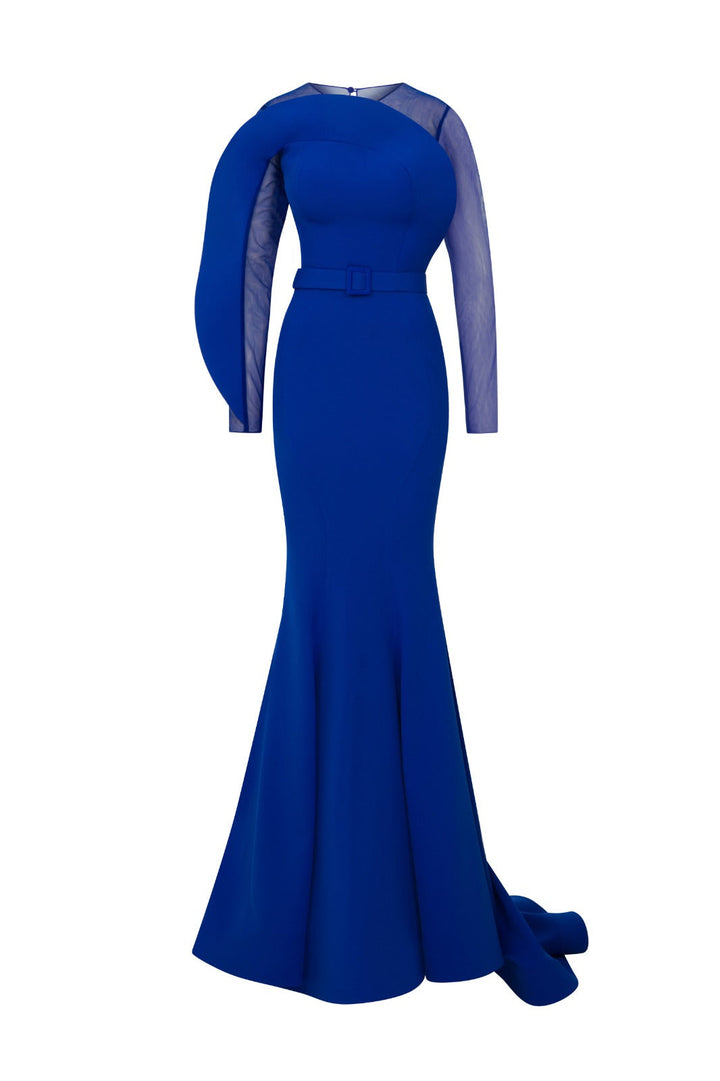 Crepe Long Dress Illusion Neckline And Mermaid