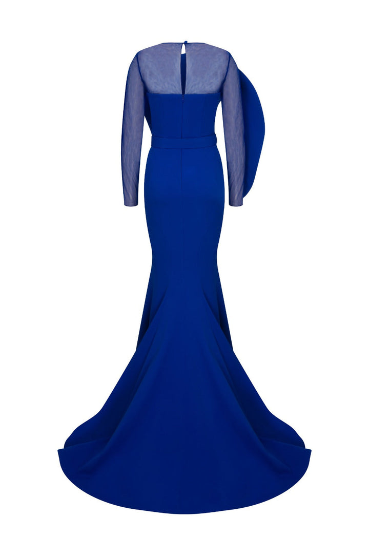 Crepe Long Dress Illusion Neckline And Mermaid