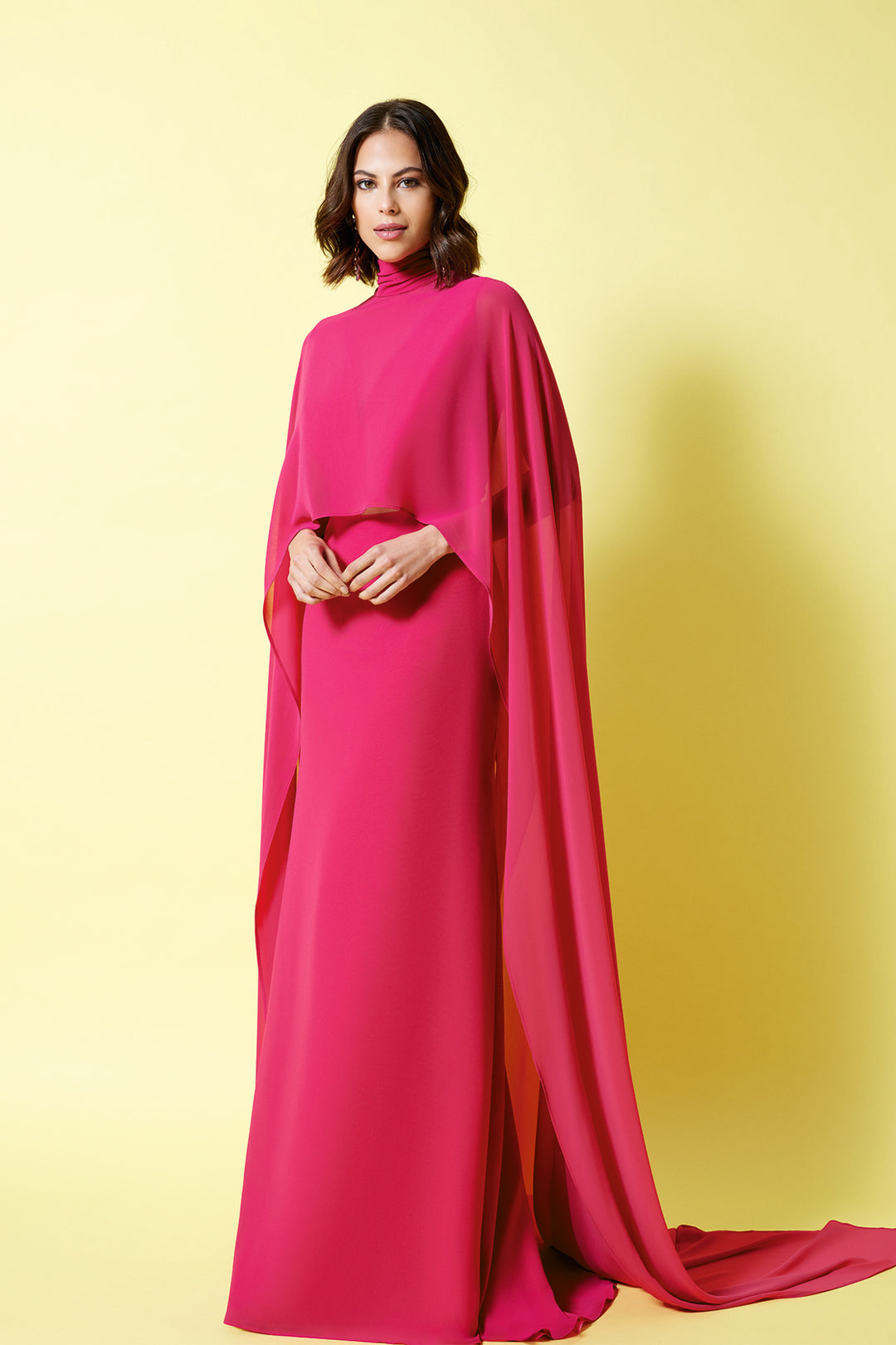 Chiffon Cape Dress with Train Fuchsia / FR 54 Chiffon Cape Dress with Train Fuchsia / FR 54