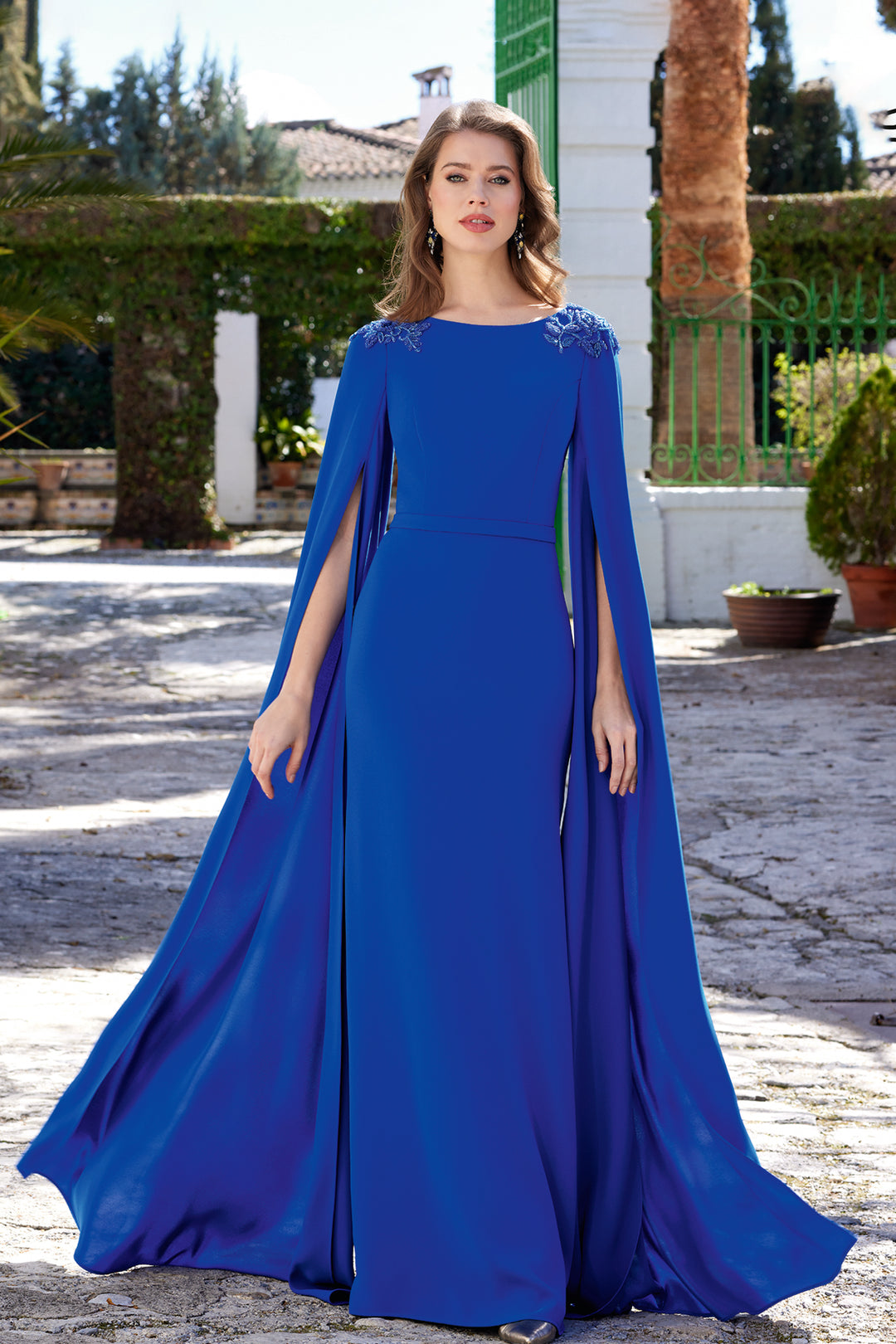 Crepe Dress with Cape Sleeves Blue / FR 36 Crepe Dress with Cape Sleeves Blue / FR 36
