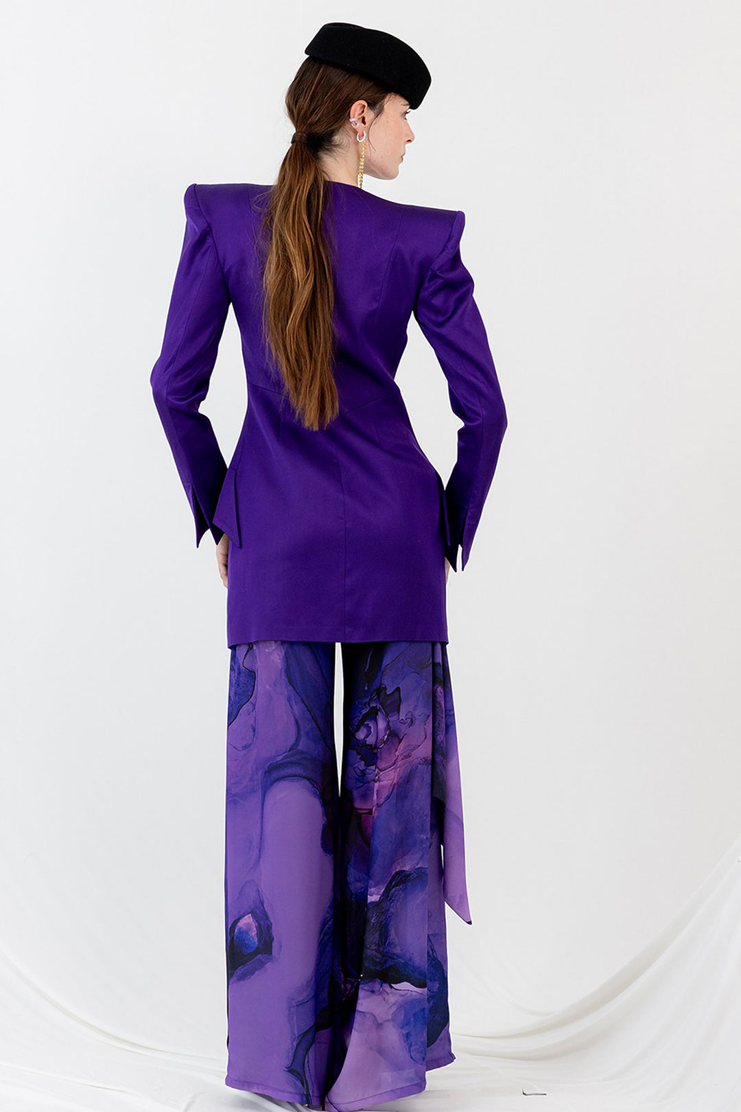 Satin Blazer with Long Printed Trousers