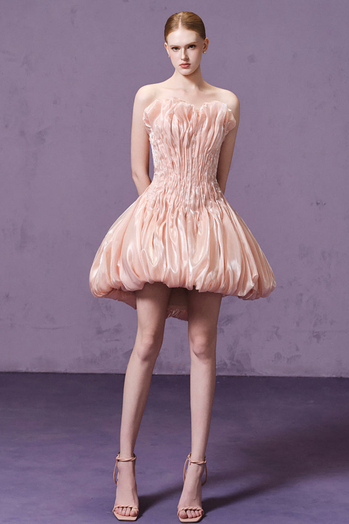 3D Draped with Chiffon and A-Line Mini Dress