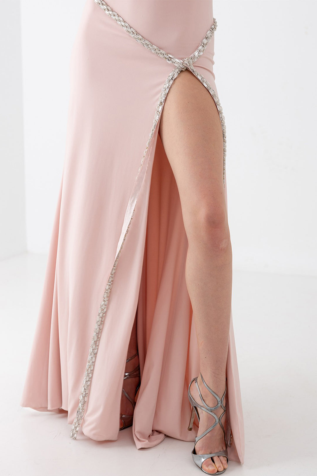 Long Dress with Crystal Trim and Slit