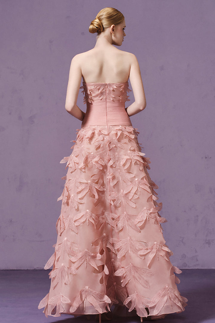 Strapless Dragonfly Embroidered Organza Dress