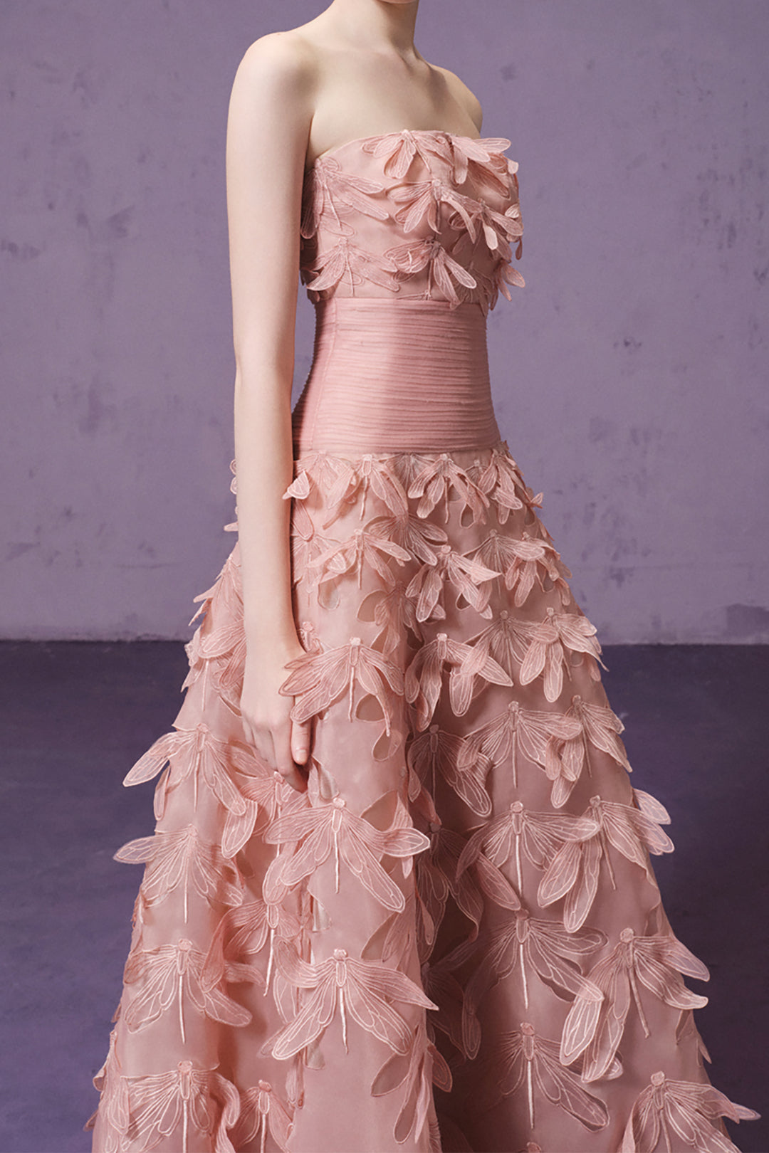 Strapless Dragonfly Embroidered Organza Dress