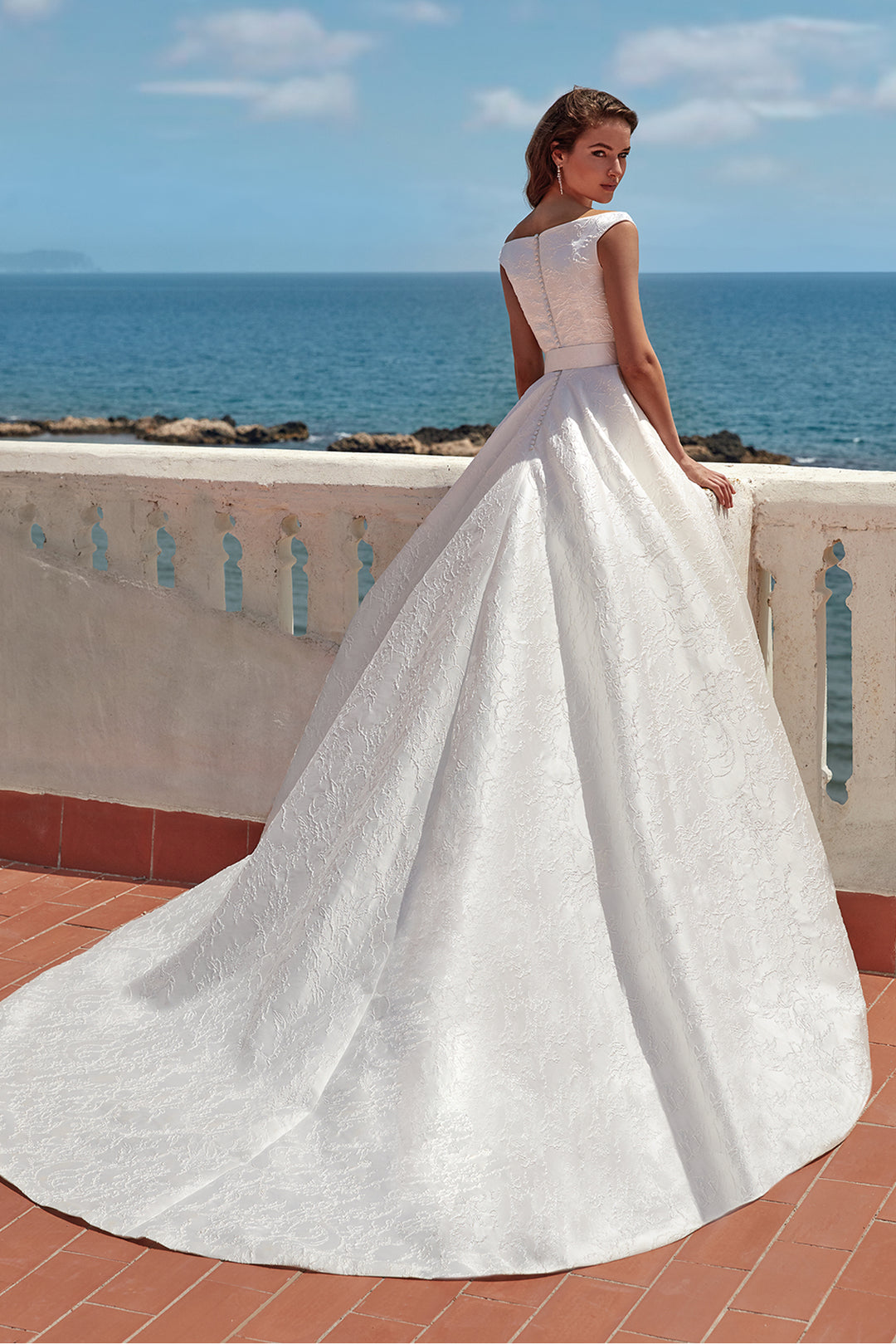 silk brocade wedding dress Brocade Fit & Flare Gown with Removable Overskirt