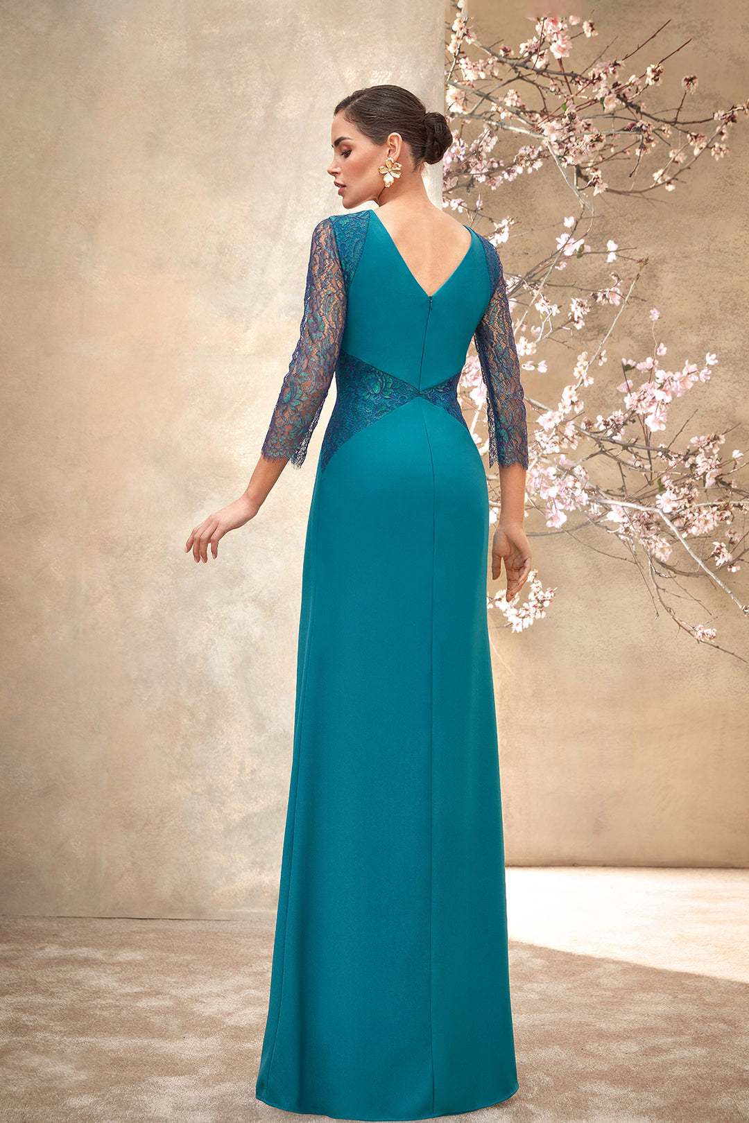 Mermaid Crepe Dress with Lace Bodice