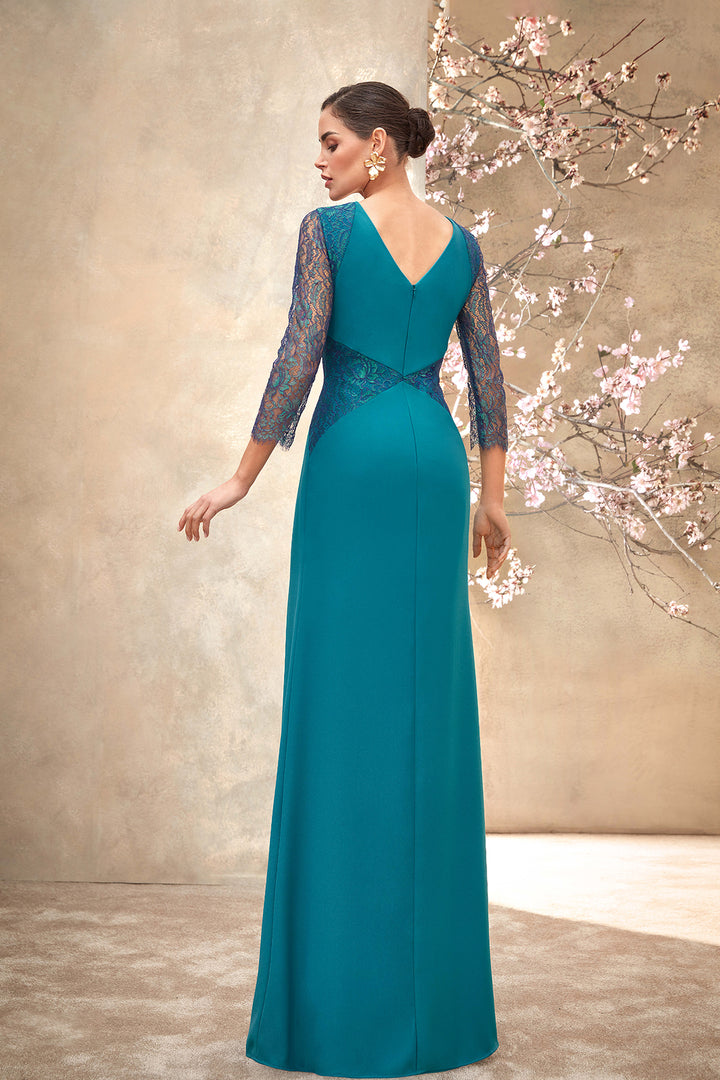 Mermaid Crepe Dress with Lace Bodice