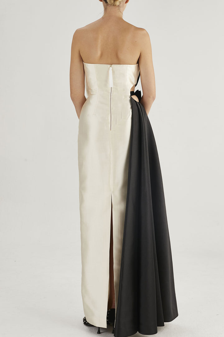 Tuxedo-Bow Belt Strapless Dress