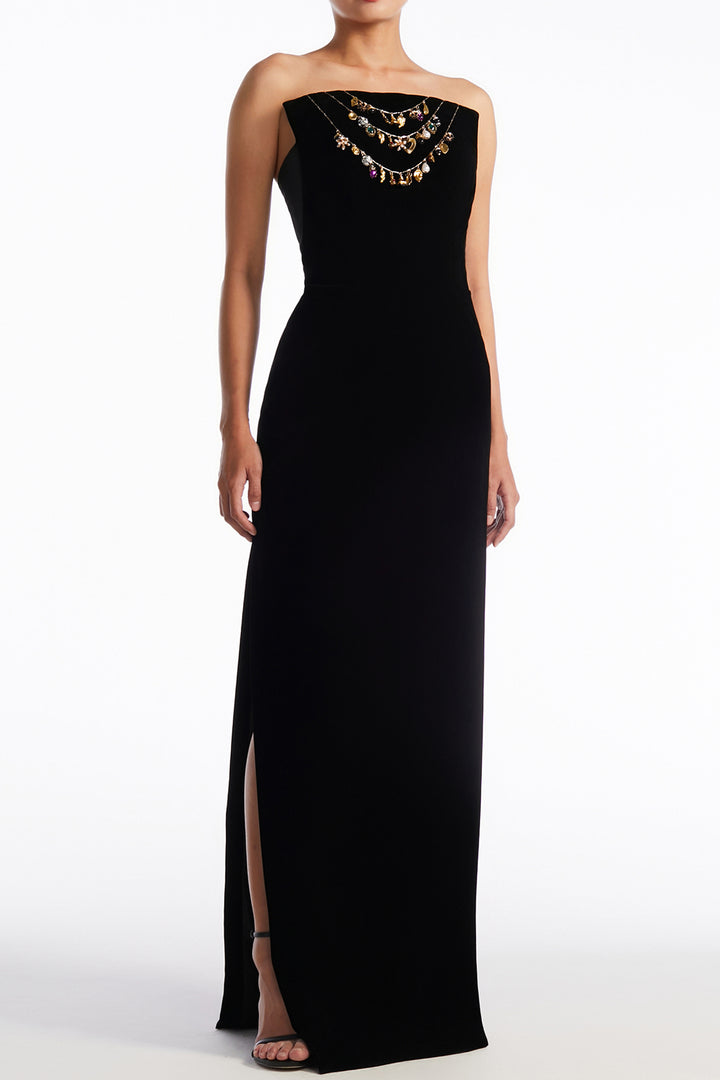 Jewel Embellished Strapless with Column Dress