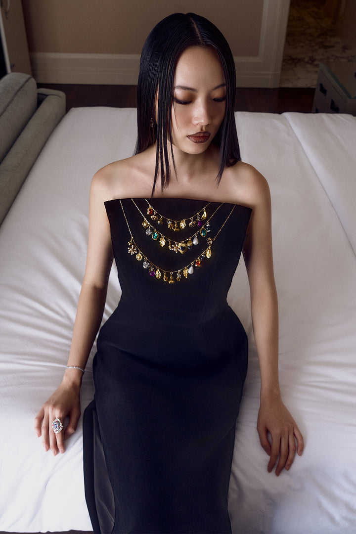 Jewel Embellished Strapless with Column Dress