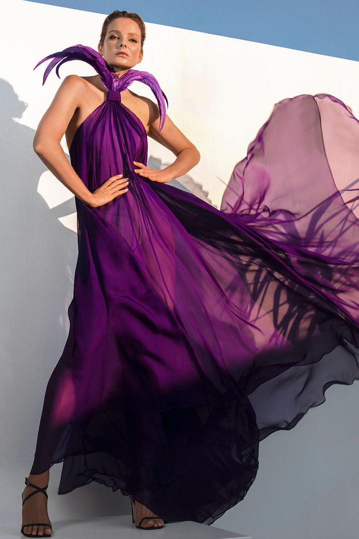 Halter Neck Silk Chiffon Loose Dress