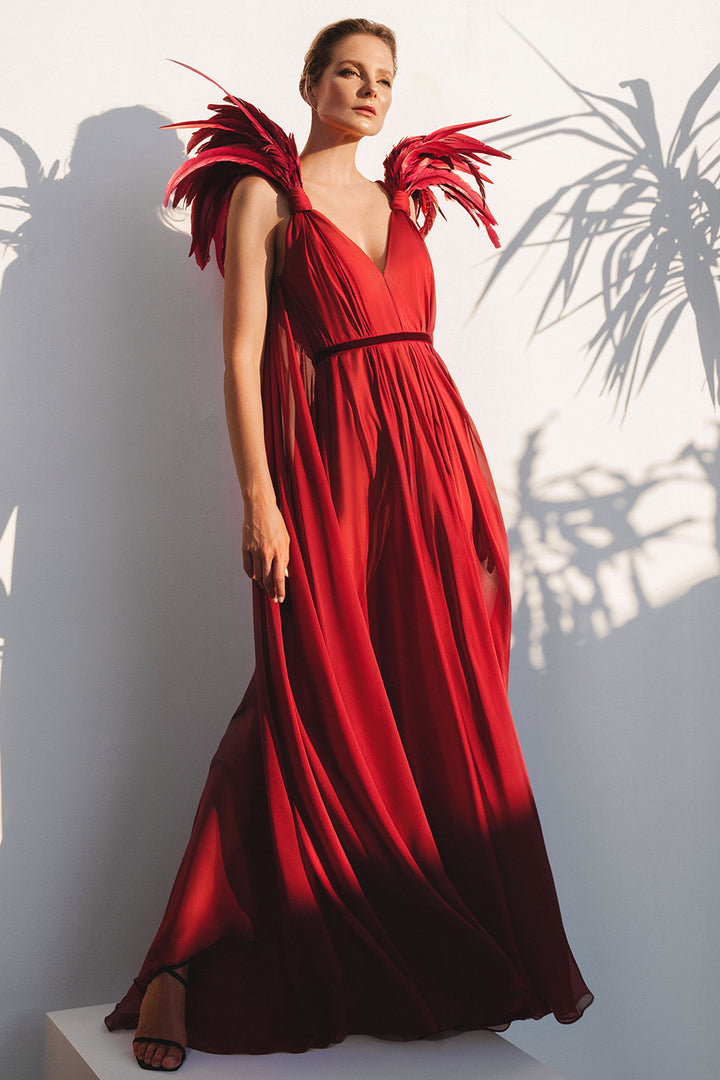 V-neck Sleeveless Dress with Cape