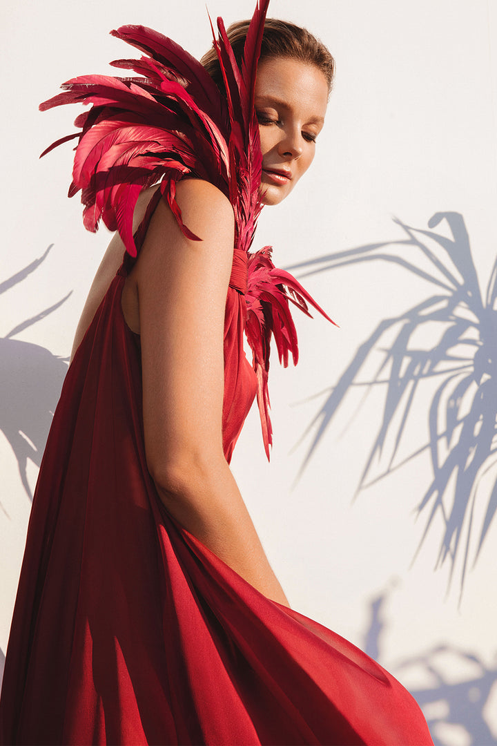 V-neck Sleeveless Dress with Cape