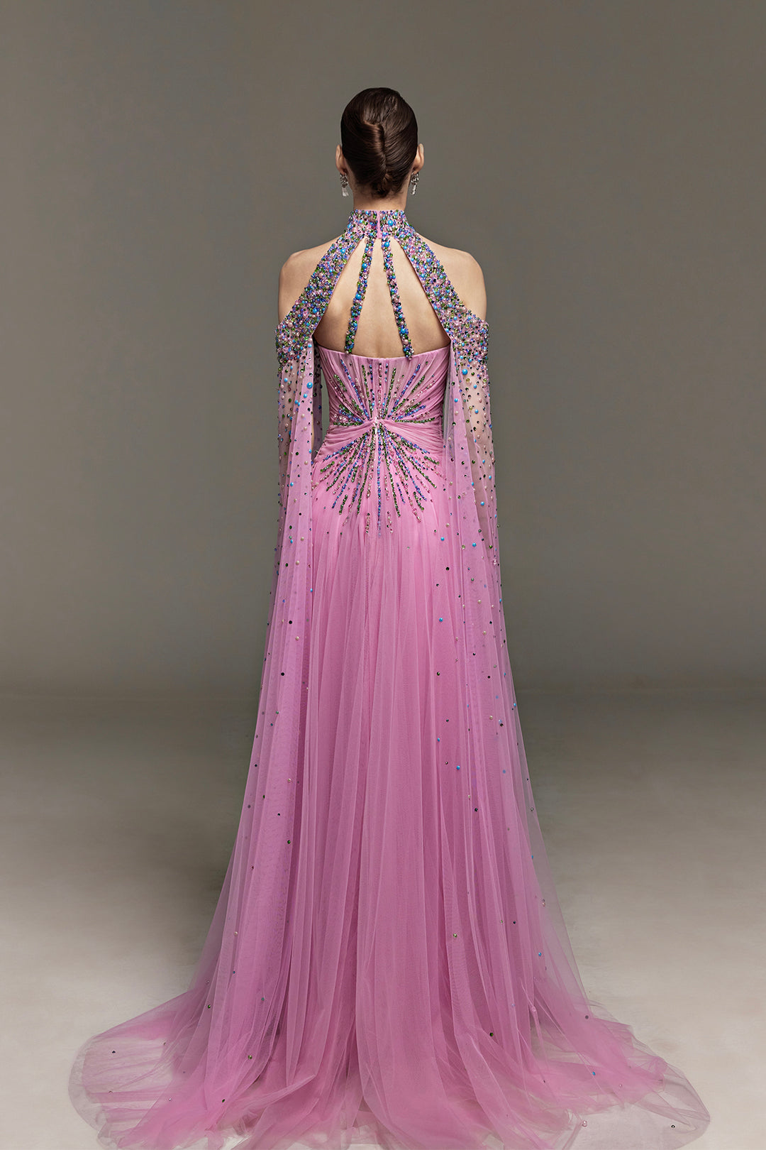 Beaded Corset Dress with Attached Cape