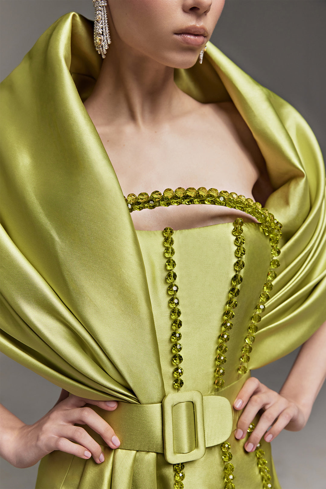 Mikado Dress with Beaded Arc and Capes