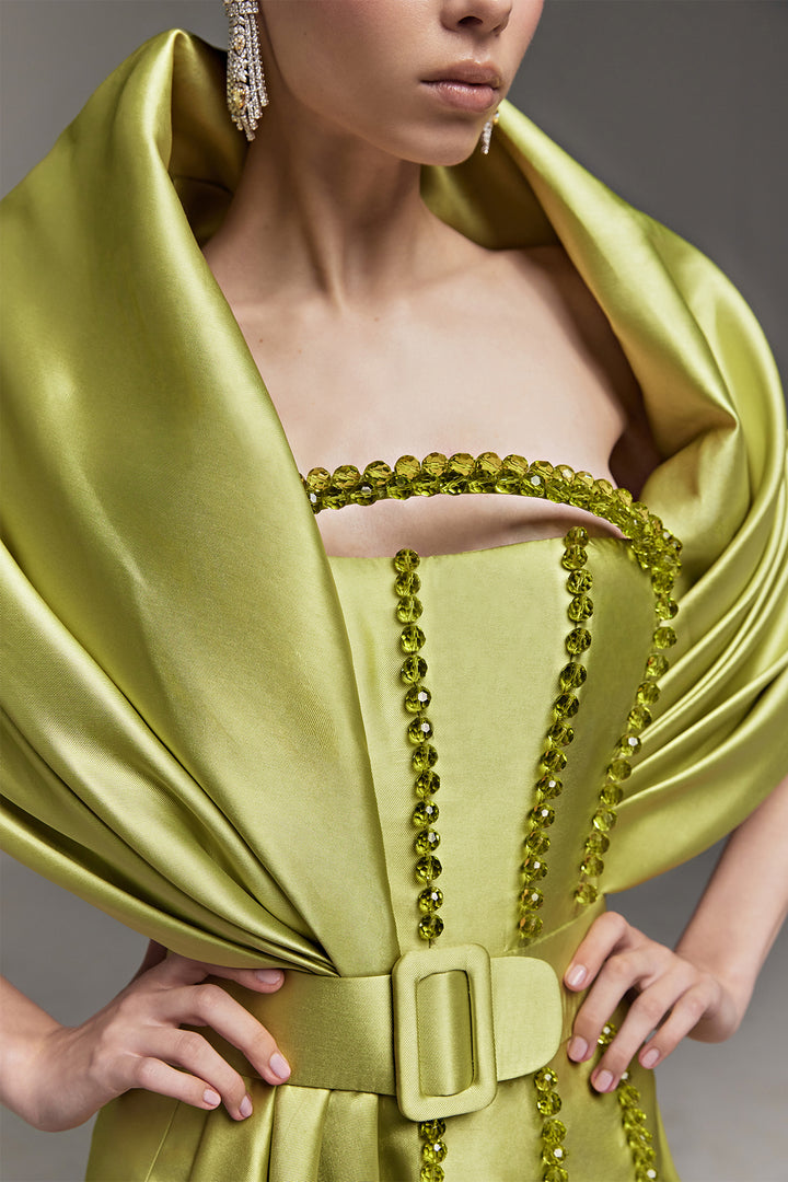 Mikado Dress with Beaded Arc and Capes