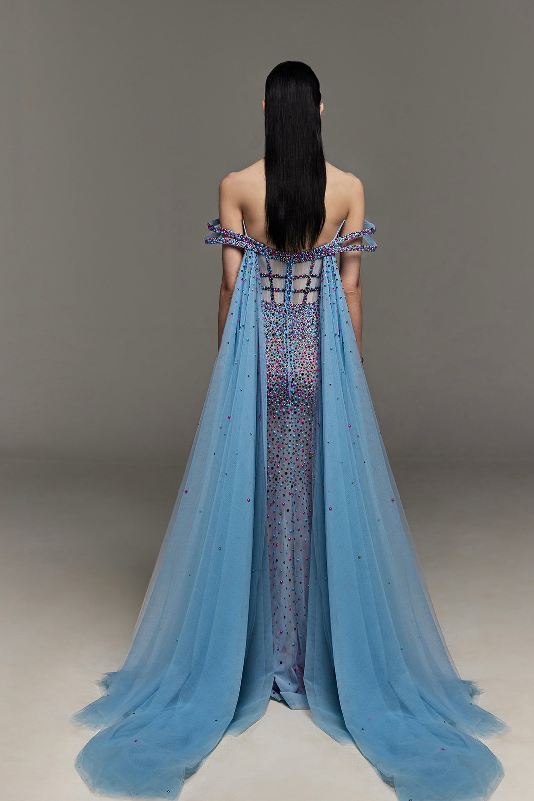 Hand-Beaded Dress with Corset and Arc Details