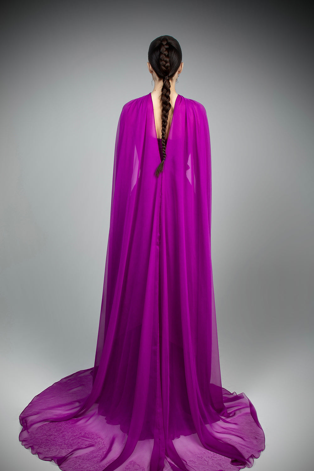 Silk Mousseline Corset Dress with Cape Neon Purple / FR 42 Silk Mousseline Corset Dress with Cape Neon Purple / FR 42