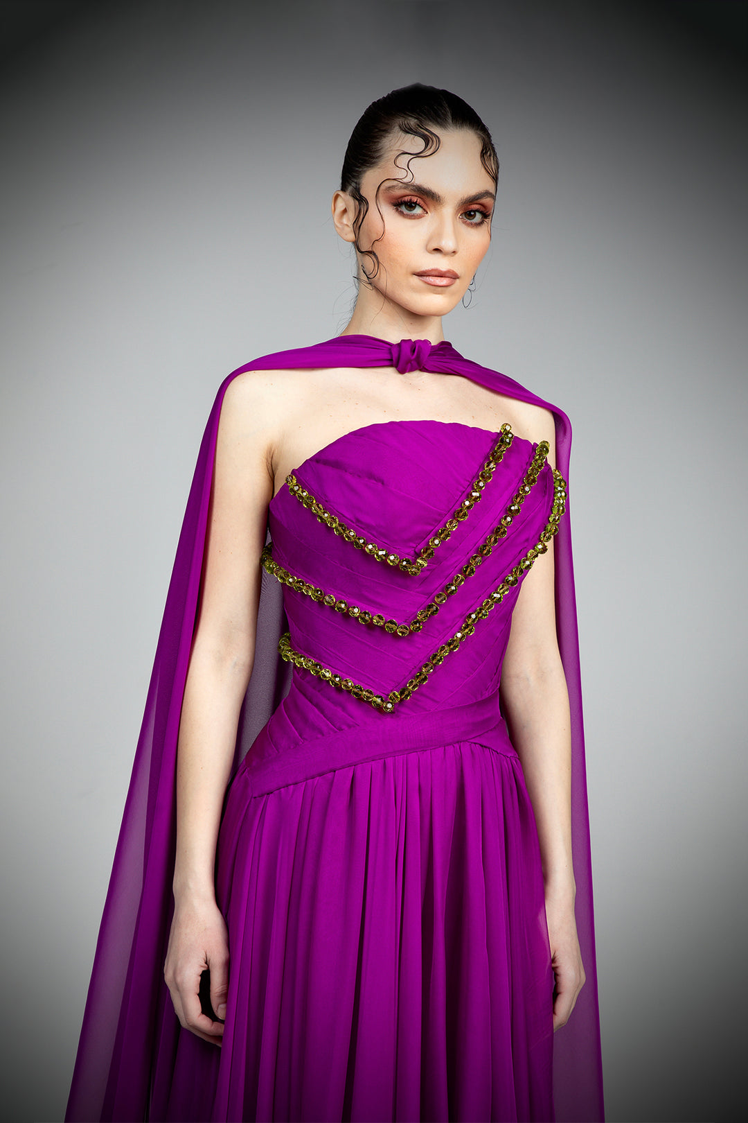 Silk Mousseline Corset Dress with Cape