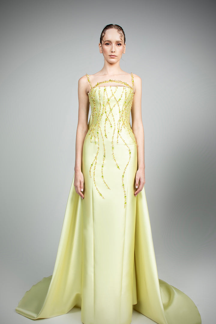 Beaded Corset Dress with Back Train and Arc